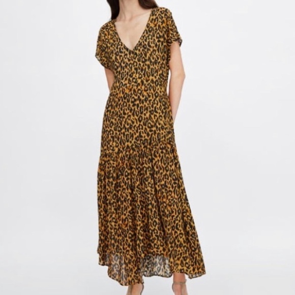animal print maxi dress zara Zara Leopard Print Mock Neck Maxi Dress